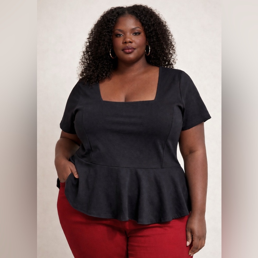 Lane Bryant Black Square Neck Peplum Top Size 22/24
